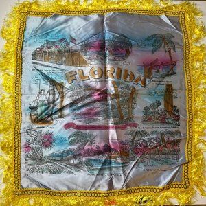 Vintage Florida Theme Satin Fringed Pillow Cover
